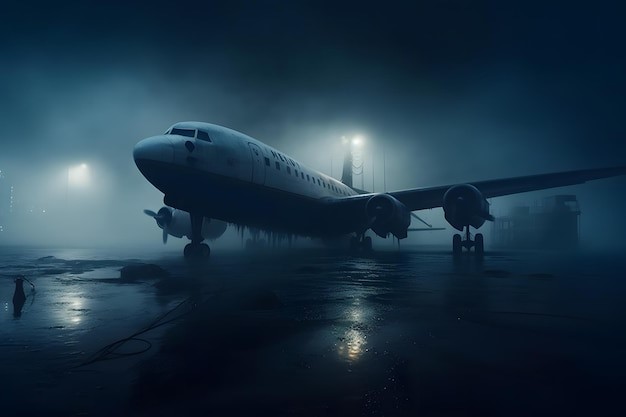 A.I. generated image of a passenger airplane at night